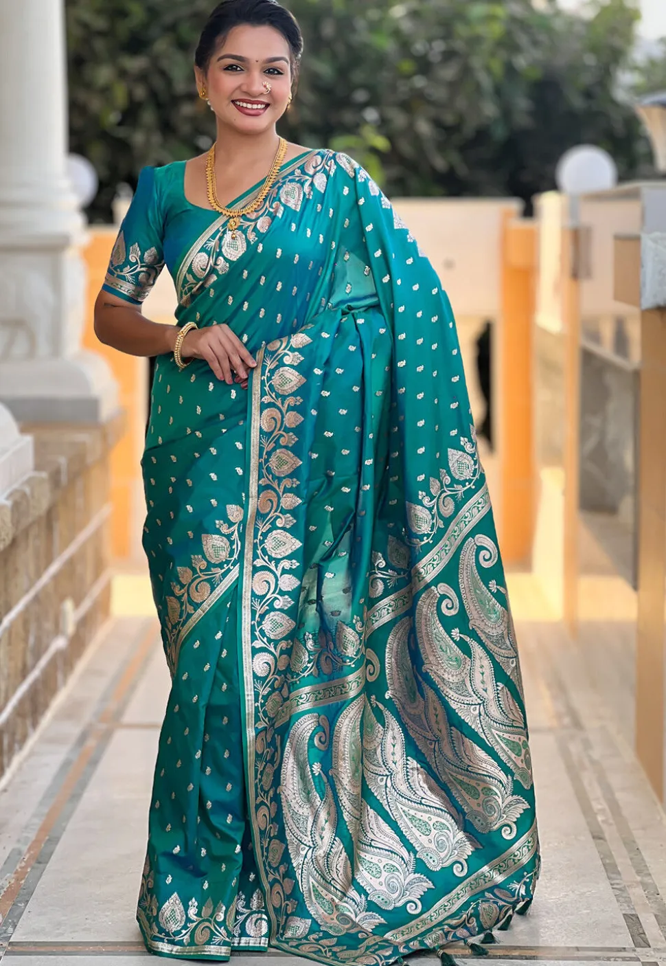 Banarasi Saree in Teal Blue