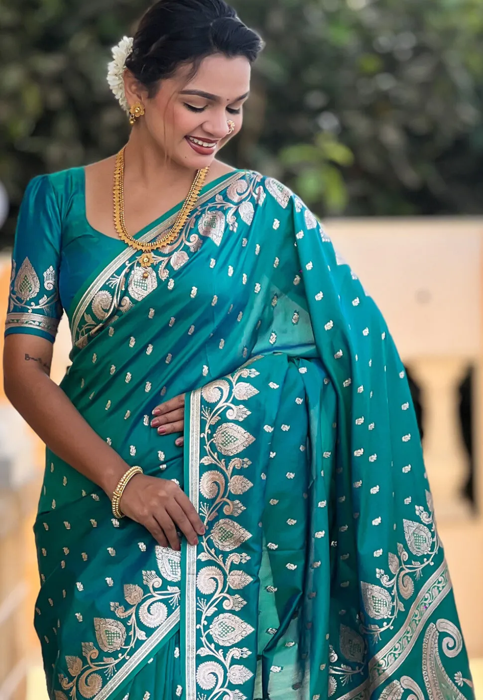 Banarasi Saree in Teal Blue