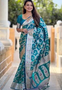 Banarasi Saree in Teal Blue