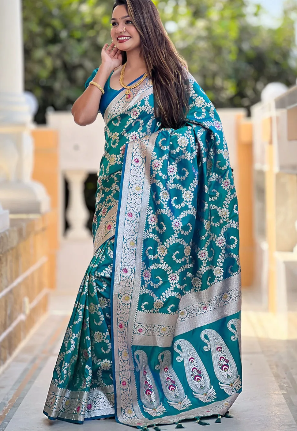 Banarasi Saree in Teal Blue