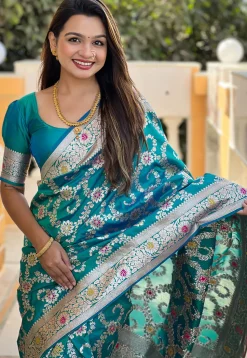 Banarasi Saree in Teal Blue