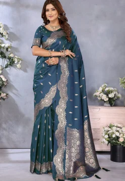 Banarasi Saree in Teal Blue