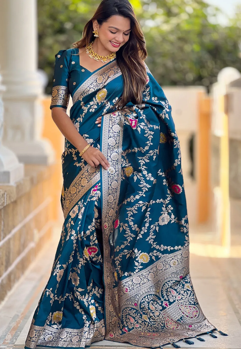 Banarasi Saree in Teal Blue