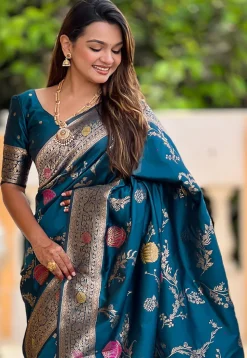 Banarasi Saree in Teal Blue