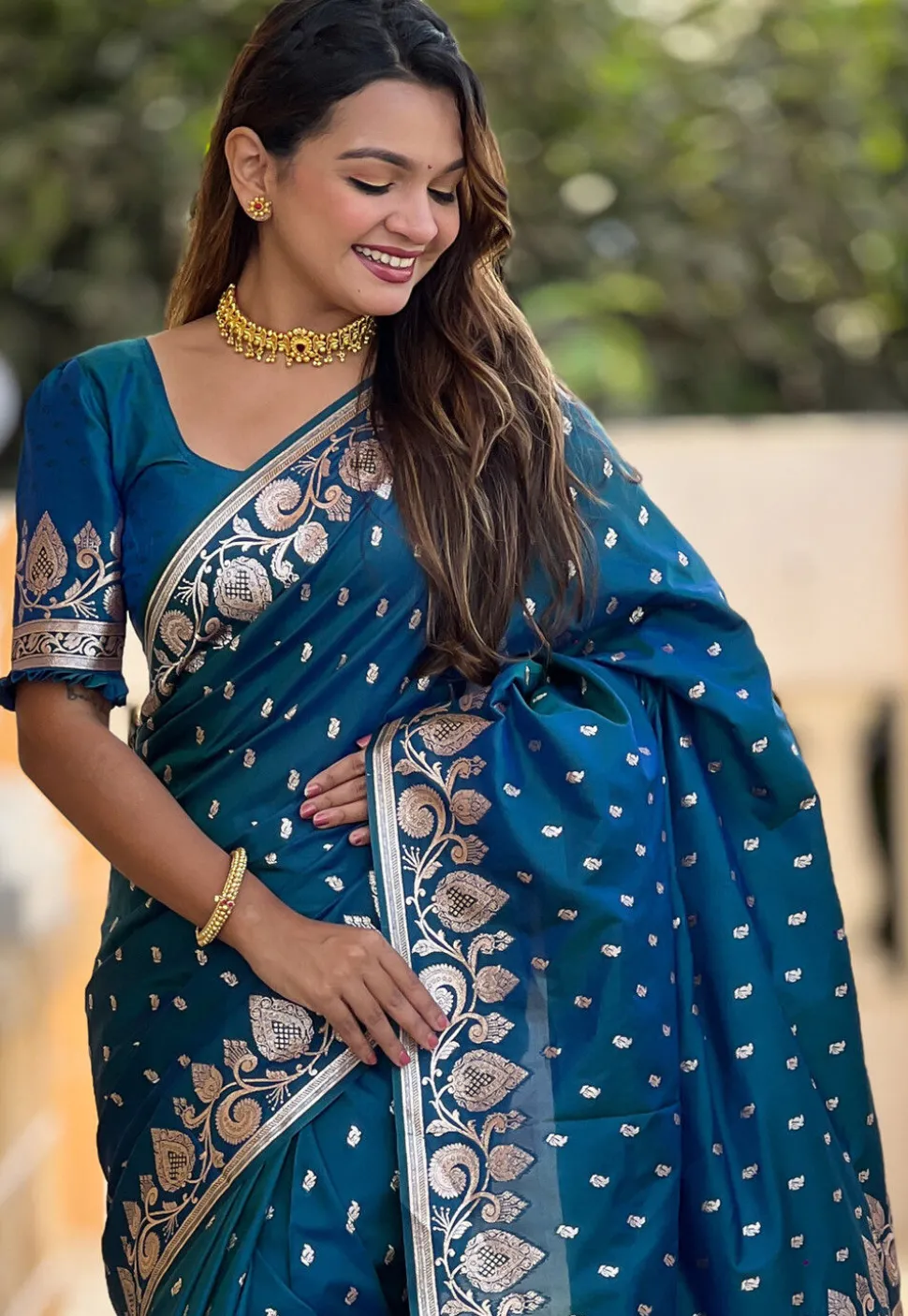 Banarasi Saree in Teal Blue