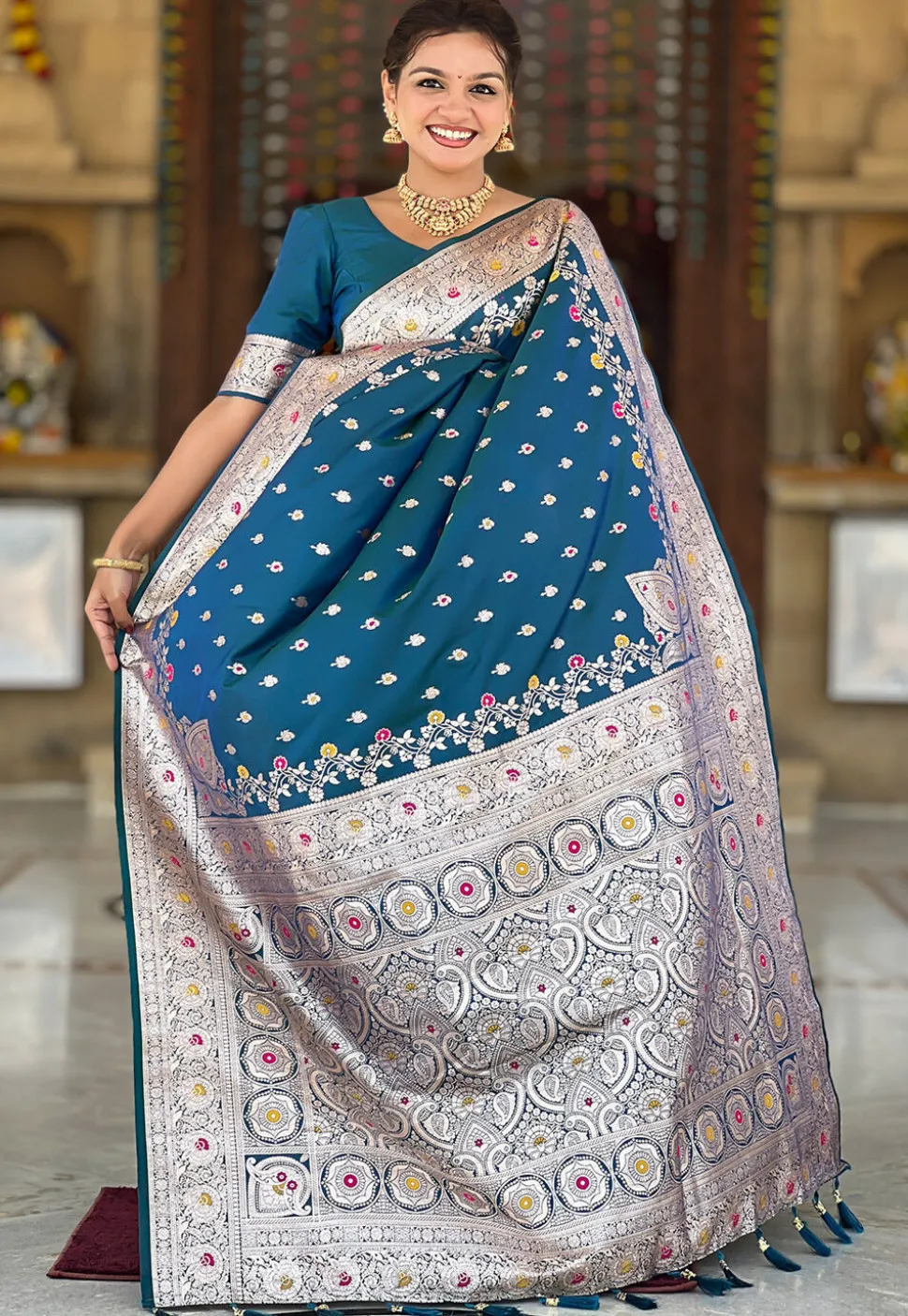 Banarasi Saree in Teal Blue