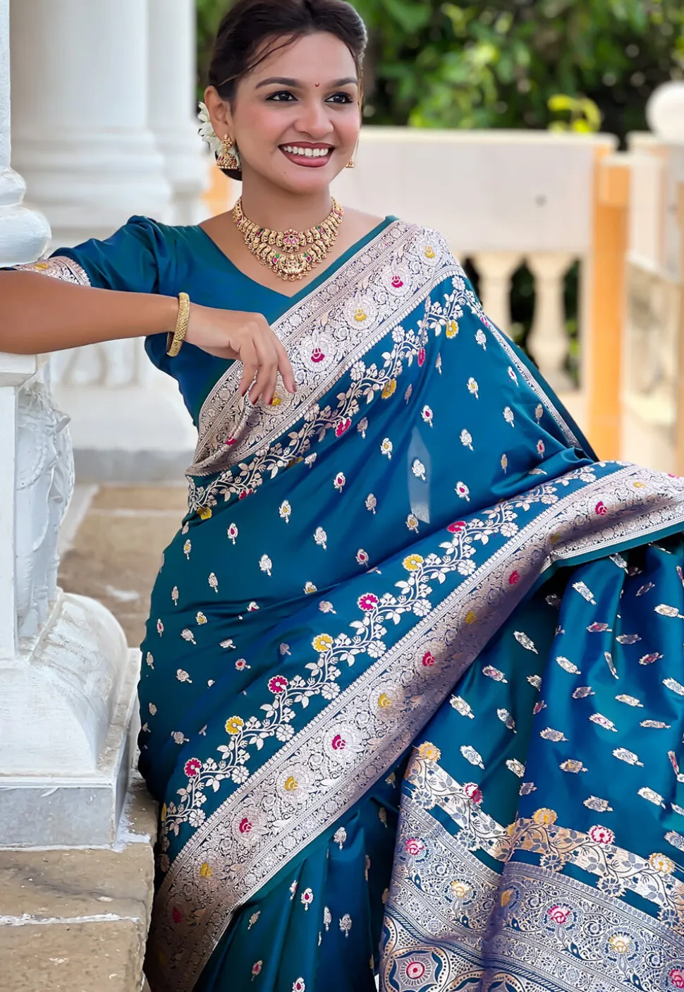 Banarasi Saree in Teal Blue