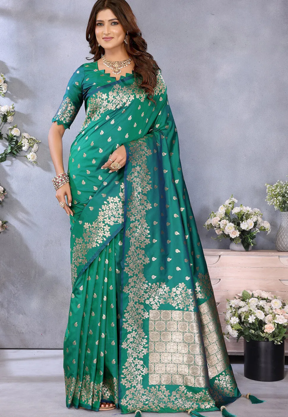 Banarasi Saree in Teal Green