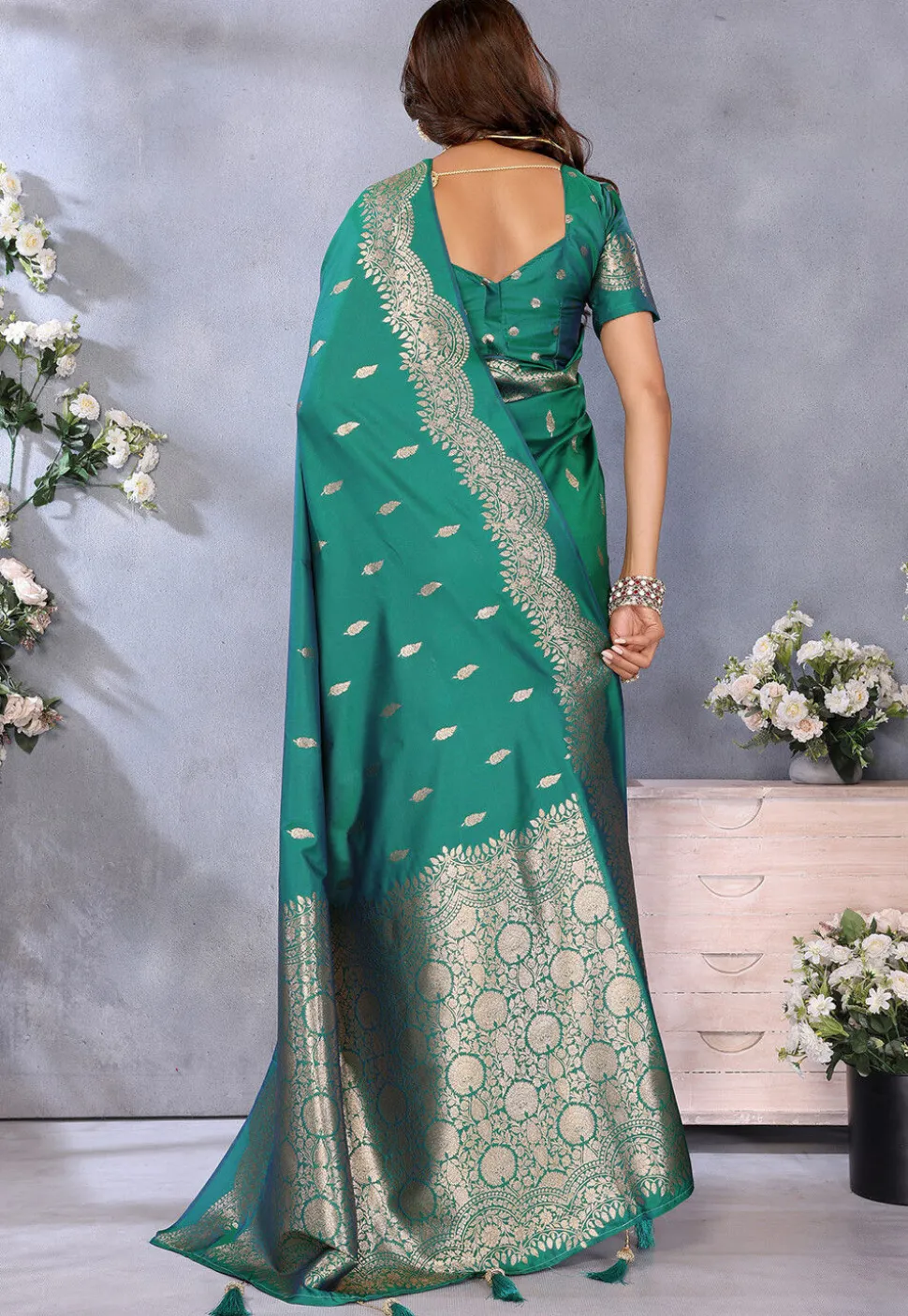 Banarasi Saree in Teal Green