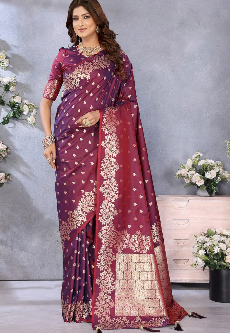 Banarasi Saree in Wine