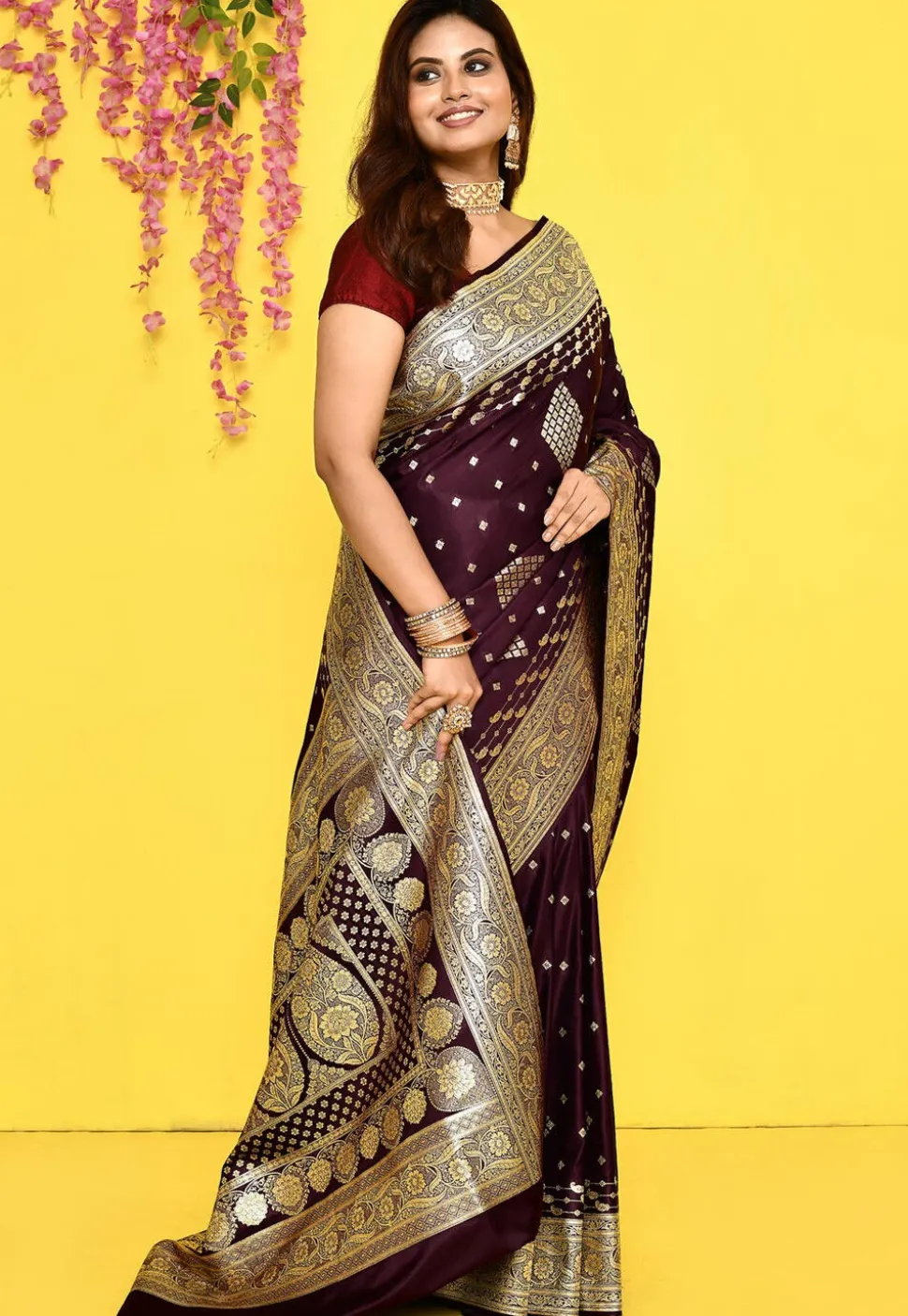 Banarasi Satin Silk Saree in Wine