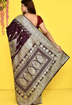 Banarasi Satin Silk Saree in Wine