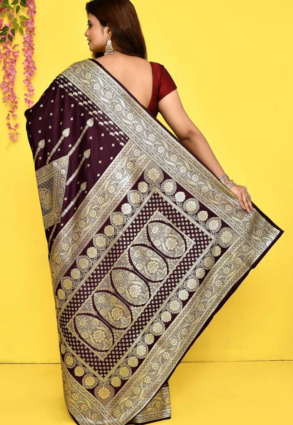 Banarasi Satin Silk Saree in Wine