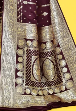Banarasi Satin Silk Saree in Wine