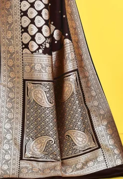 Banarasi Satin Silk Saree in Dark Brown