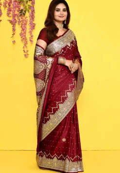 Banarasi Satin Silk Saree in Maroon