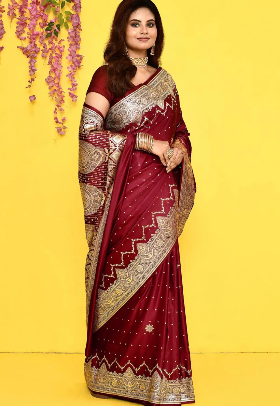 Banarasi Satin Silk Saree in Maroon