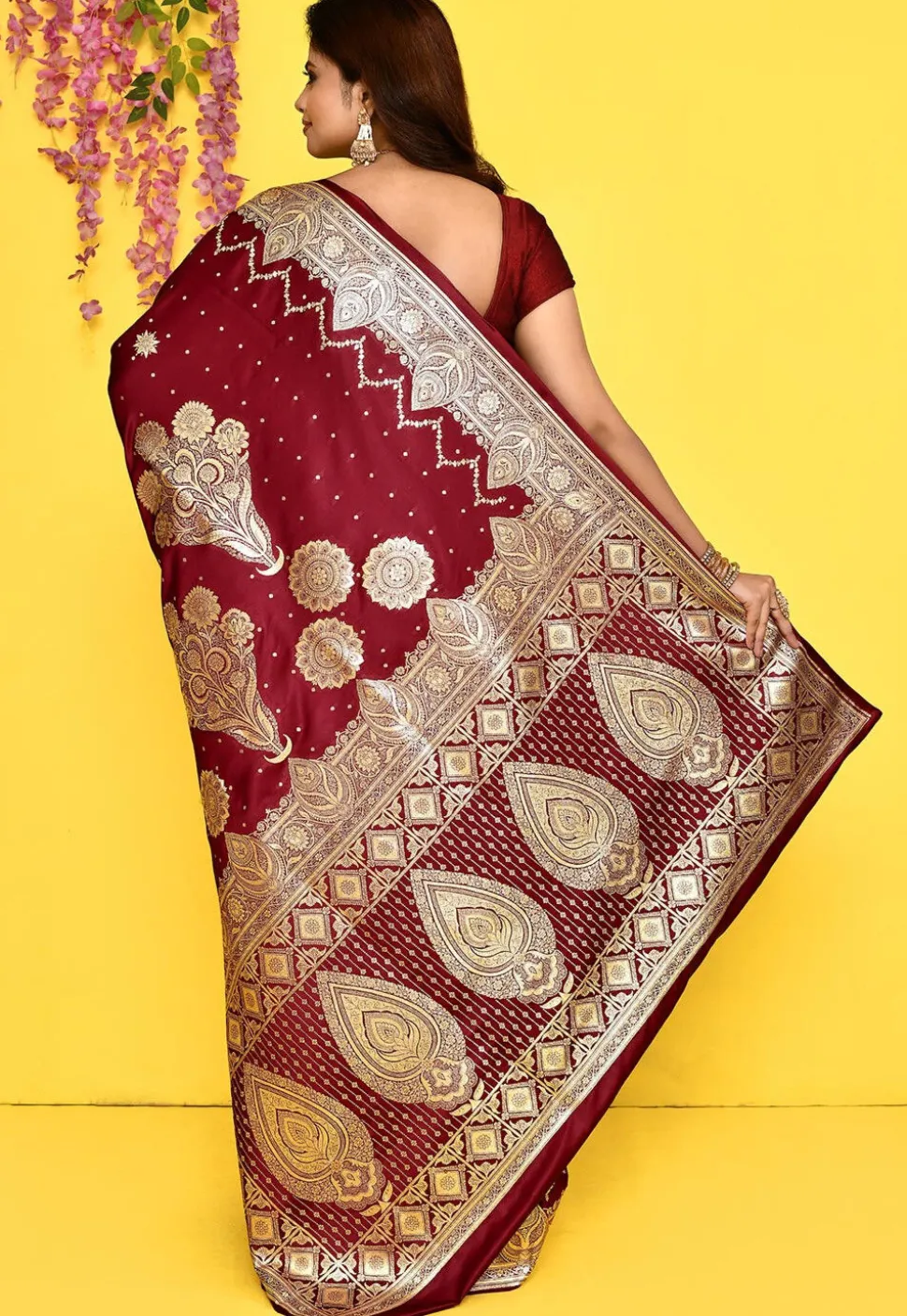 Banarasi Satin Silk Saree in Maroon