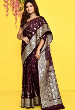Banarasi Satin Silk Saree in Wine