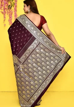 Banarasi Satin Silk Saree in Wine