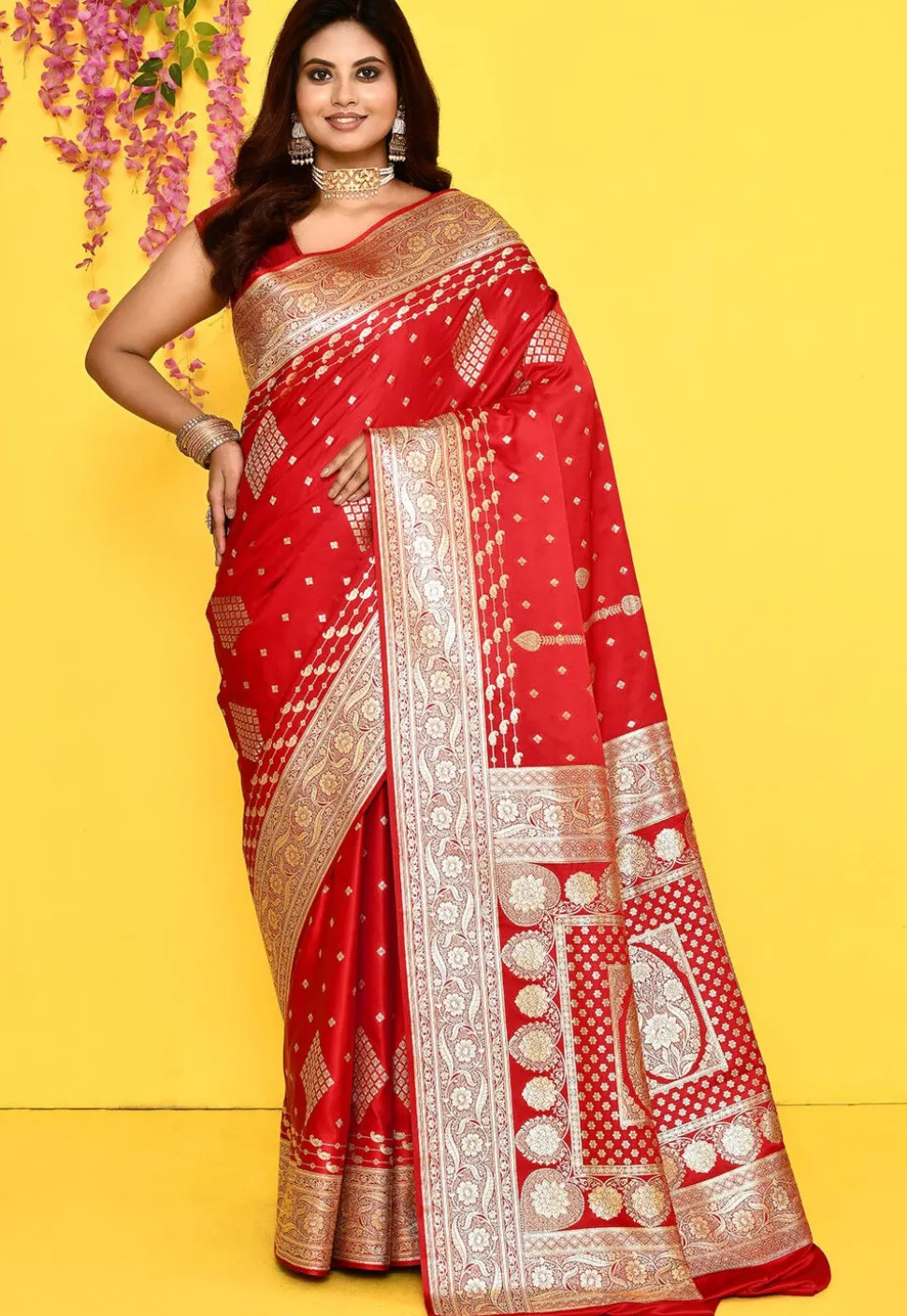 Banarasi Satin Silk Saree in Red