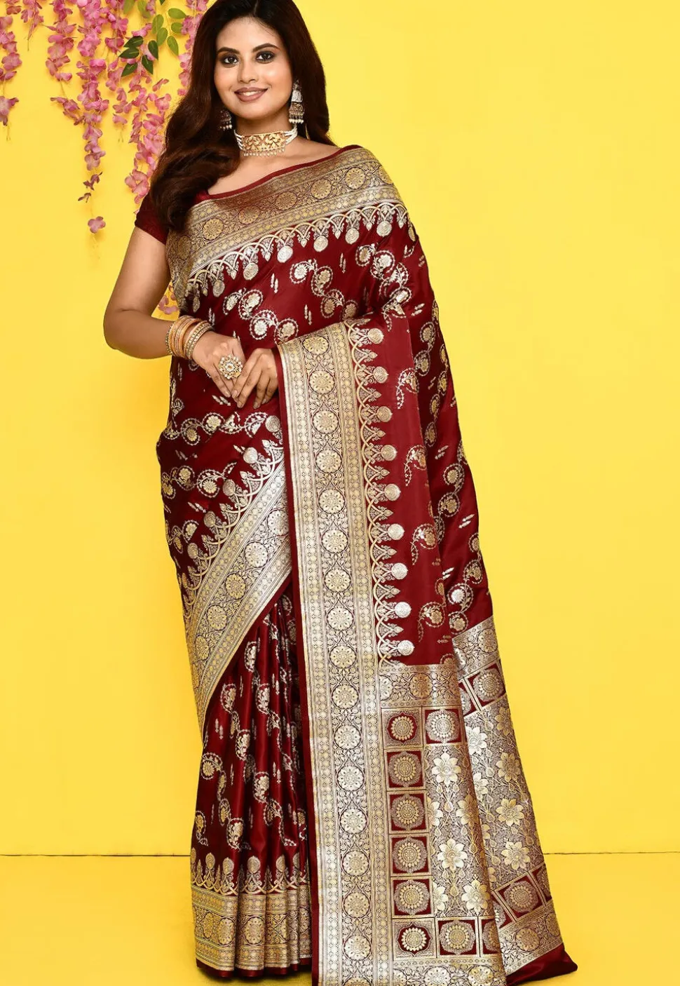Banarasi Satin Silk Saree in Maroon