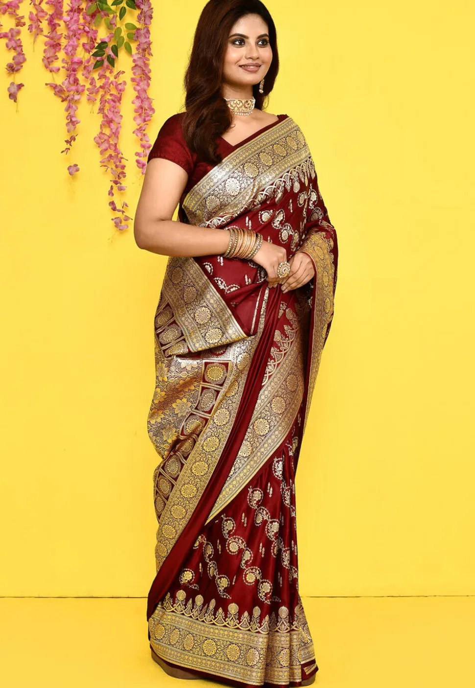 Banarasi Satin Silk Saree in Maroon