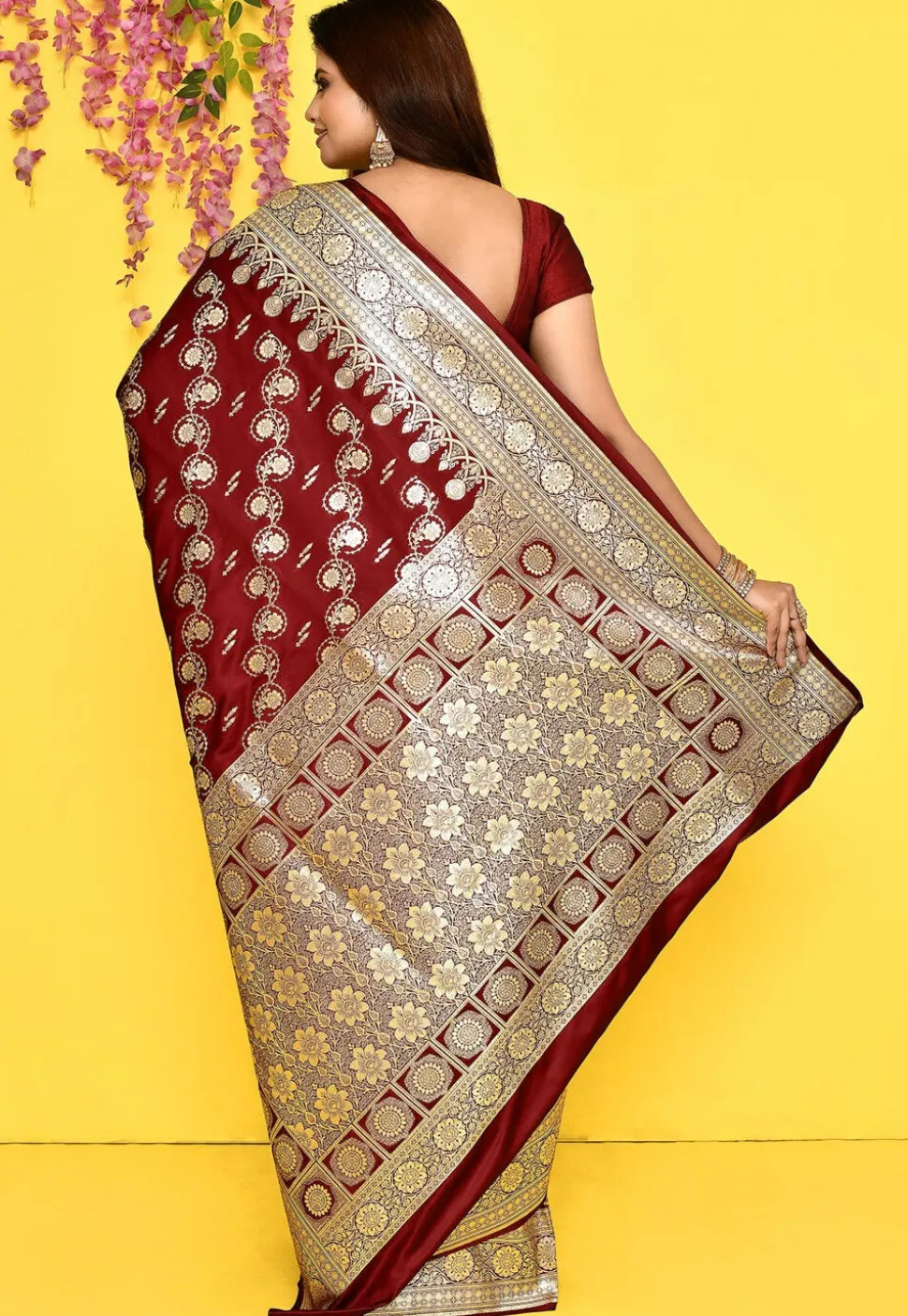 Banarasi Satin Silk Saree in Maroon