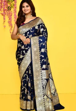 Banarasi Satin Silk Saree in Navy Blue