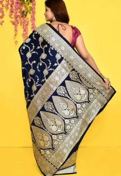 Banarasi Satin Silk Saree in Navy Blue