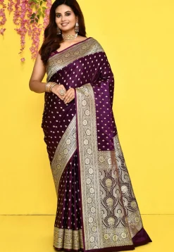 Banarasi Satin Silk Saree in Dark Purple
