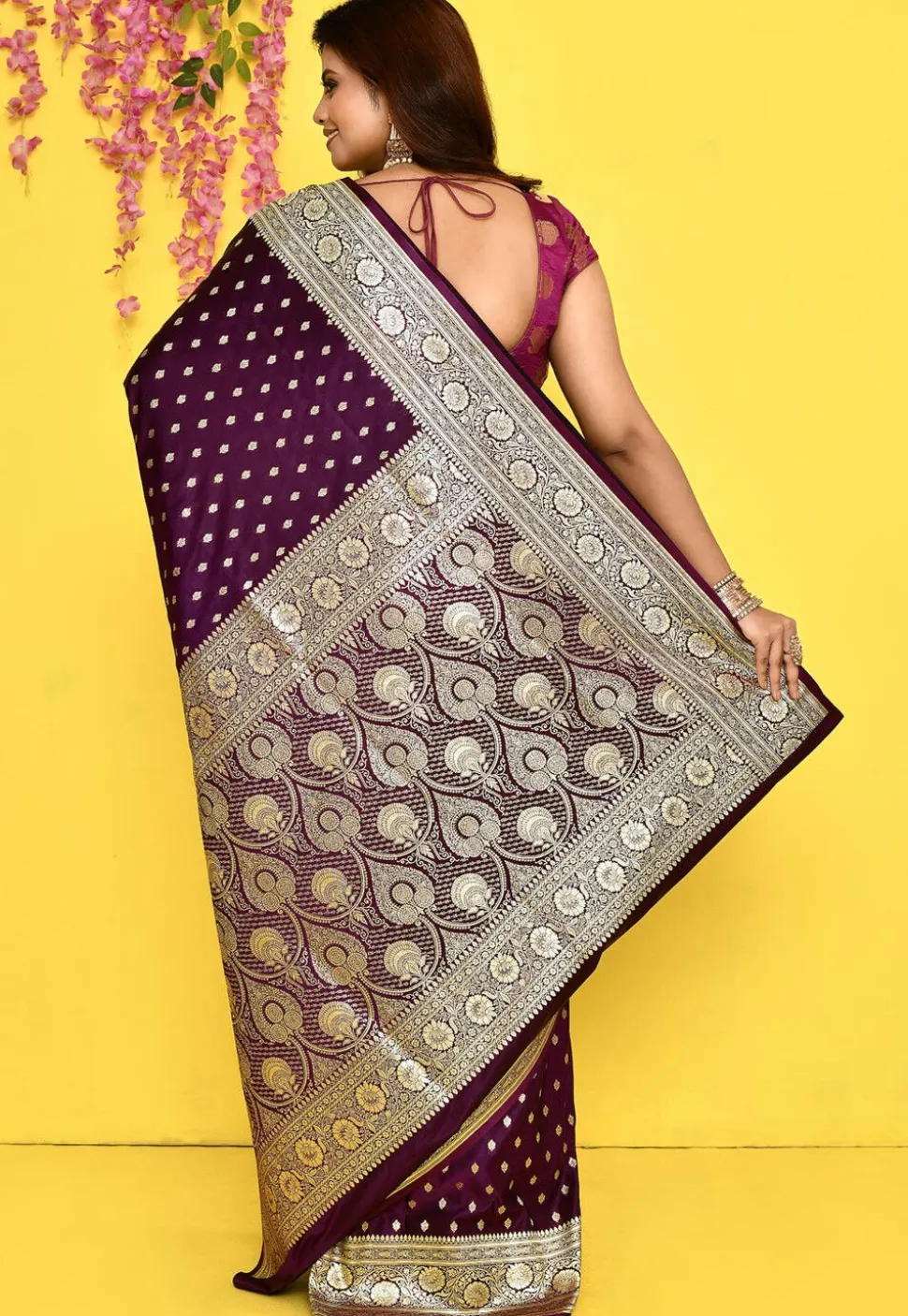 Banarasi Satin Silk Saree in Dark Purple