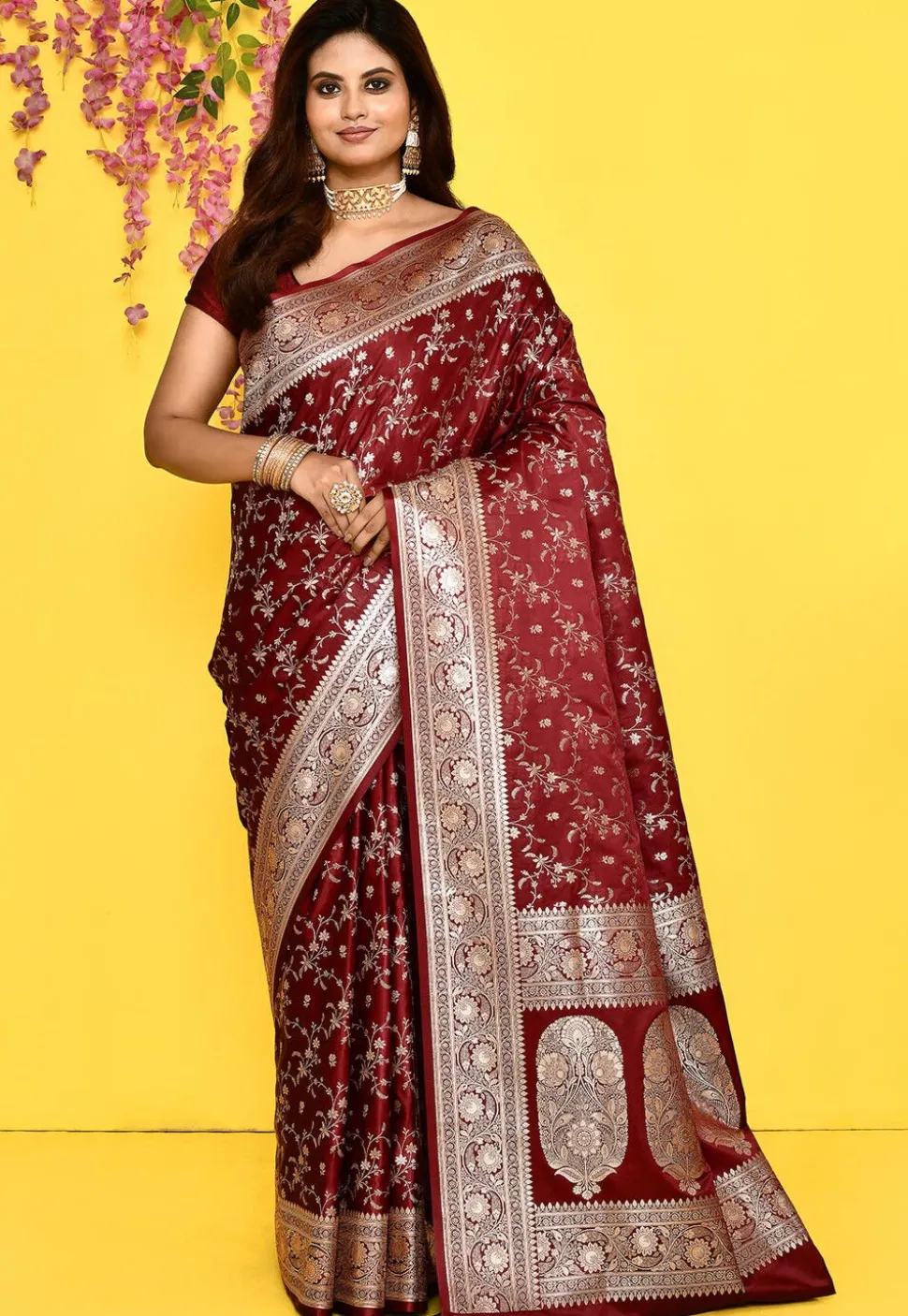 Banarasi Satin Silk Saree in Maroon