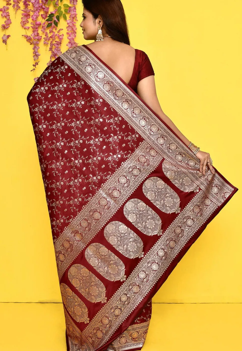 Banarasi Satin Silk Saree in Maroon