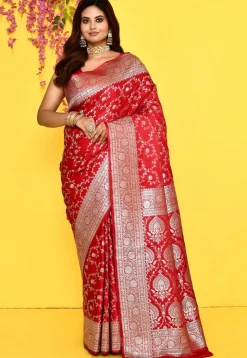 Banarasi Satin Silk Saree in Red