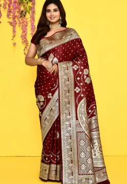 Banarasi Satin Silk Saree in Maroon