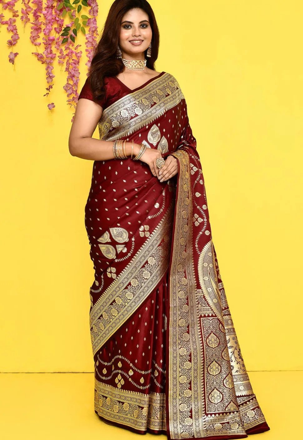 Banarasi Satin Silk Saree in Maroon