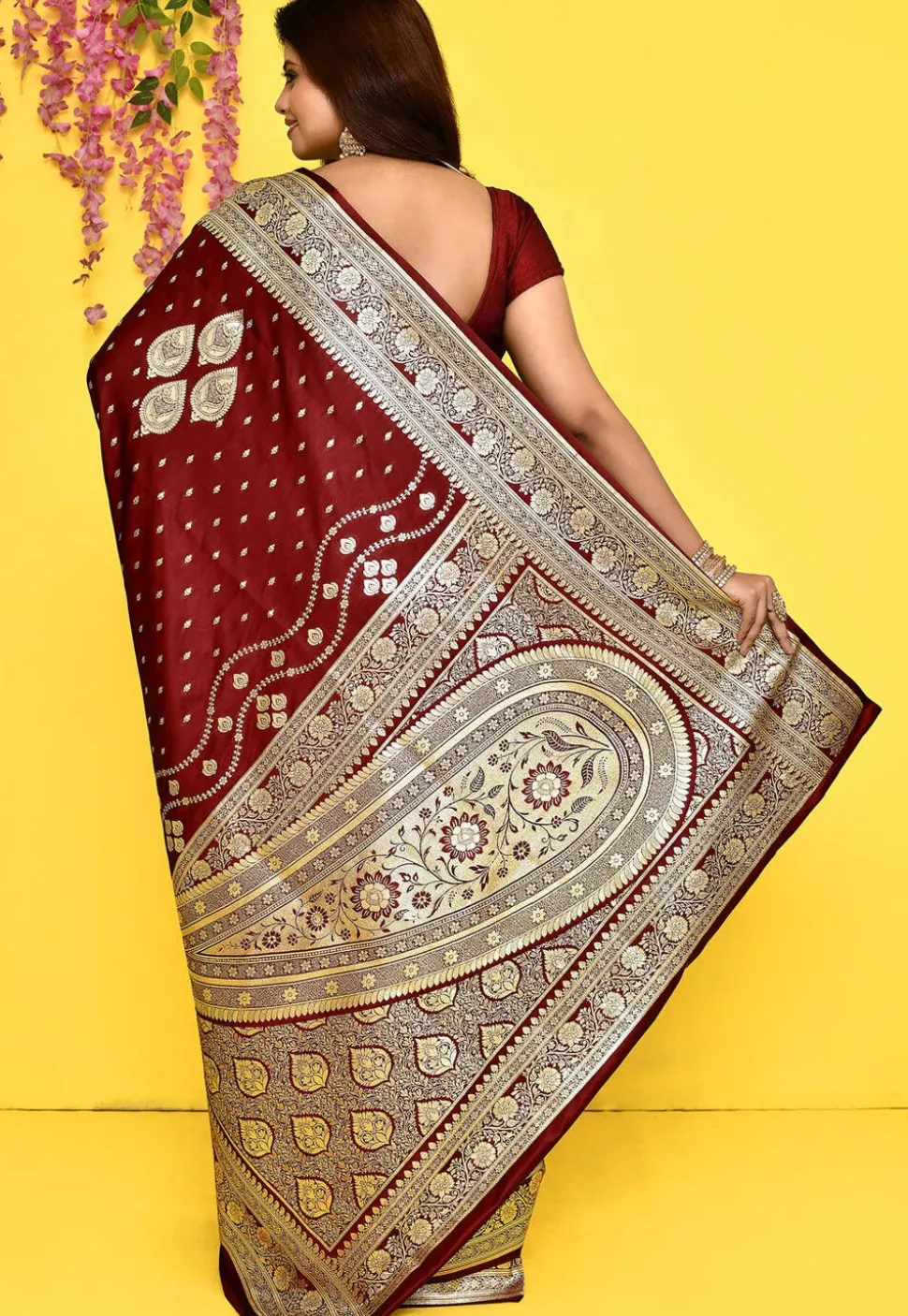 Banarasi Satin Silk Saree in Maroon