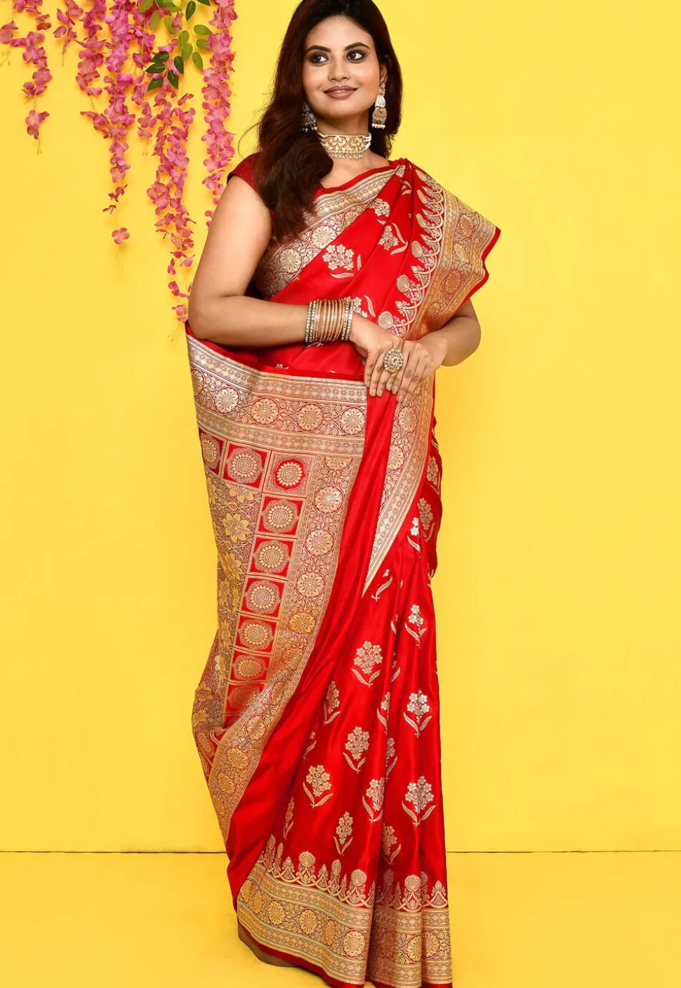 Banarasi Satin Silk Saree in Red