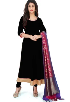 Banarasi Silk Anarkali Suit  in Black
