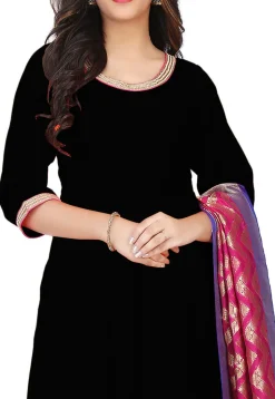 Banarasi Silk Anarkali Suit  in Black