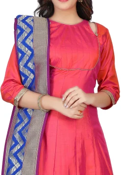Banarasi Silk Anarkali Suit in Coral
