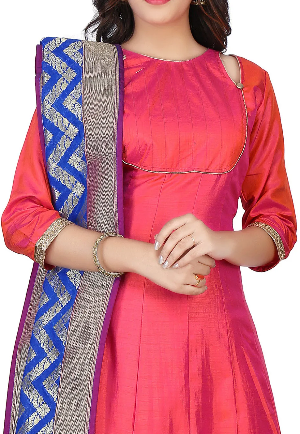 Banarasi Silk Anarkali Suit in Coral