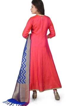 Banarasi Silk Anarkali Suit in Coral