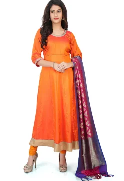 Banarasi Silk Anarkali Suit  in Orange