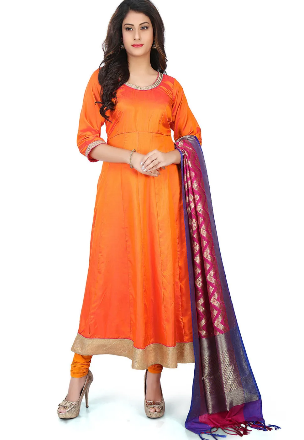Banarasi Silk Anarkali Suit in Orange