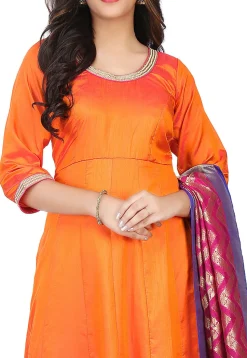 Banarasi Silk Anarkali Suit  in Orange