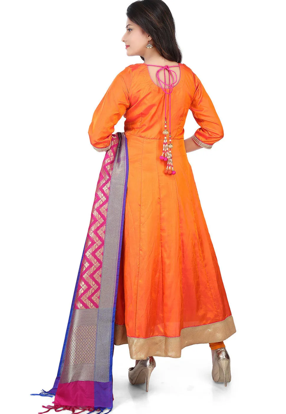 Banarasi Silk Anarkali Suit in Orange