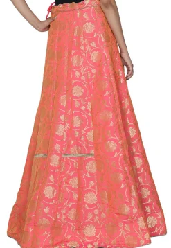 Banarasi Silk Flared Skirt in Peach