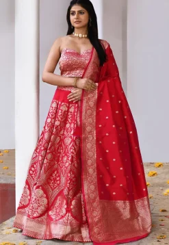 Banarasi Silk Lehenga in Red